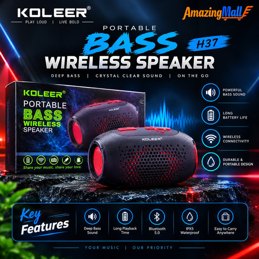 KOLEER H37 Portable Wireless Bluetooth Speaker with Heavy Bass | Amazing Mall